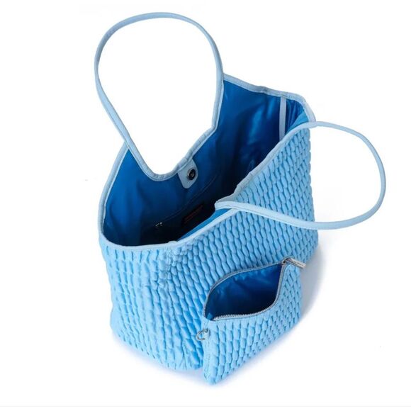 Light Blue Tote - BRAND NEW - Puckered Fabric - Small Pouch Inside - Picture 2 of 4